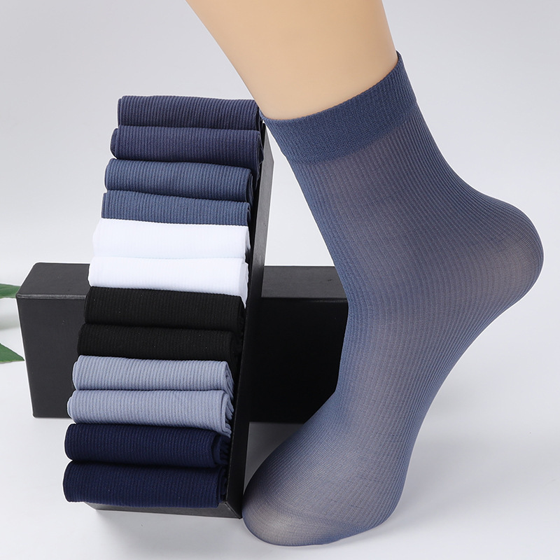 Spring and summer ultra-thin men's socks breathable sweat-absorbent tube stockings solid color middle-aged and elderly men's bamboo fiber socks casual business