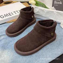 软皮版~平底丑萌勃肯鞋后拉链短靴女复古一脚蹬雪地靴短筒棉靴子