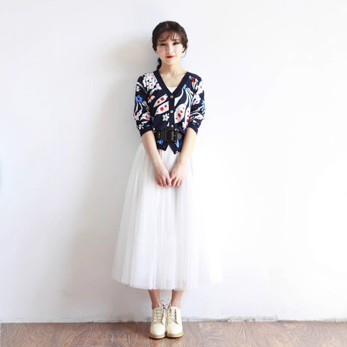 Spring and Autumn Style Three-Layer Net Gown Full Skirt Long Dress Semi-Body Skirt Princess Dress Large Swing Gown Midi Dress Versatile Skirt