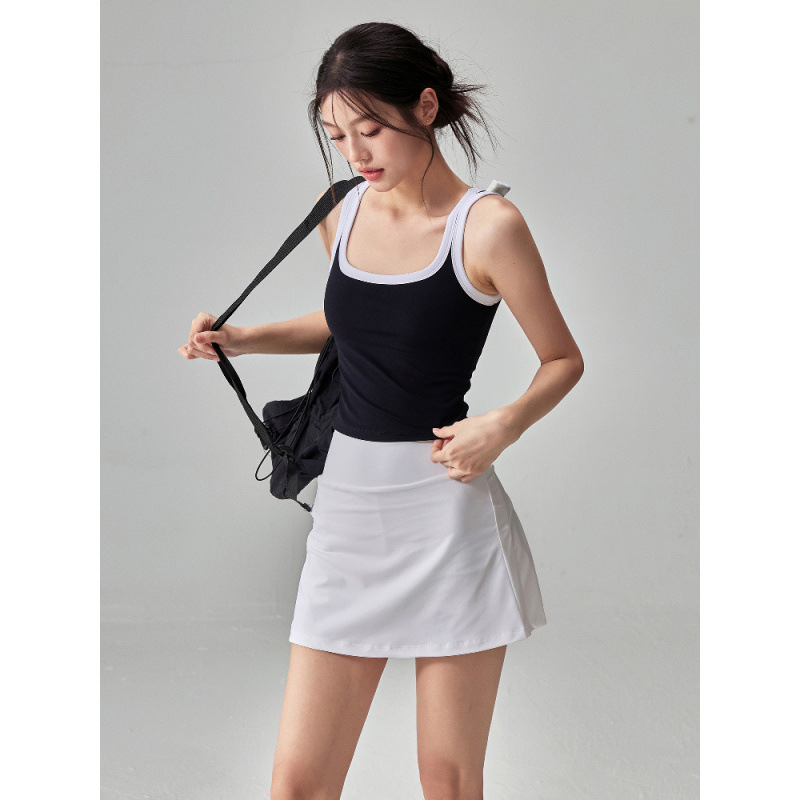 Yoga Clothing Suit for Women Summer Outdoor Running Fitness Shockproof Sports Vest with Chest Pad Pilates Training Skirt