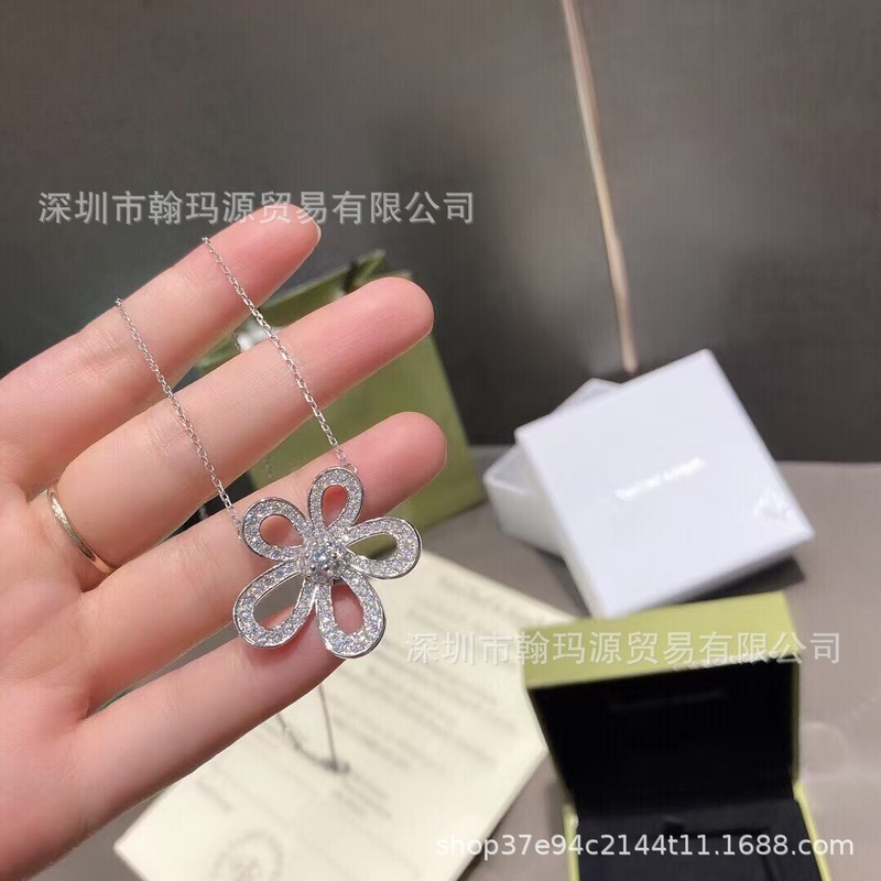 s925纯银高版本CNC扣五叶大花朵满钻项链女轻奢百搭太阳花锁骨链|undefined