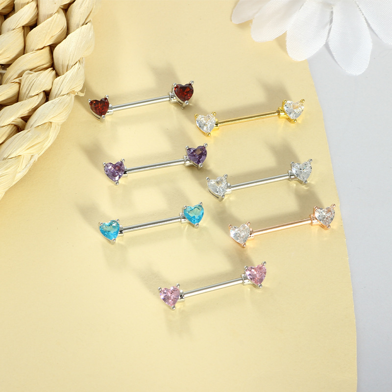 Heart Shape 7-Color Zircon Breast Ring 316L Surgical Steel Fashion Nipple Piercing Jewelry Women 18K Plated detail image 8