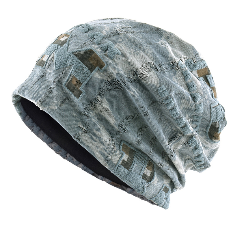 Spring and Autumn Women's Ripped Beanie Thin Versatile Face-Slimming Slouchy Beanie Letter Pattern Pullover Hat for Men