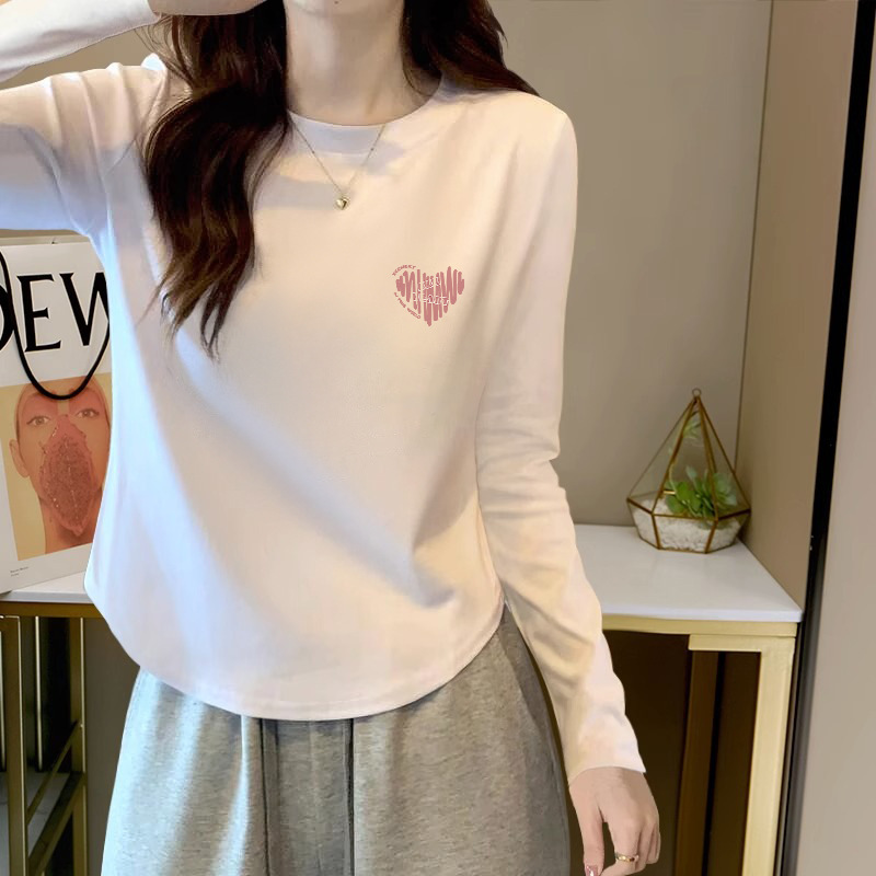 长袖T恤女秋季棉显瘦不规则设计感短款纯白色小个子打底衫上衣|undefined