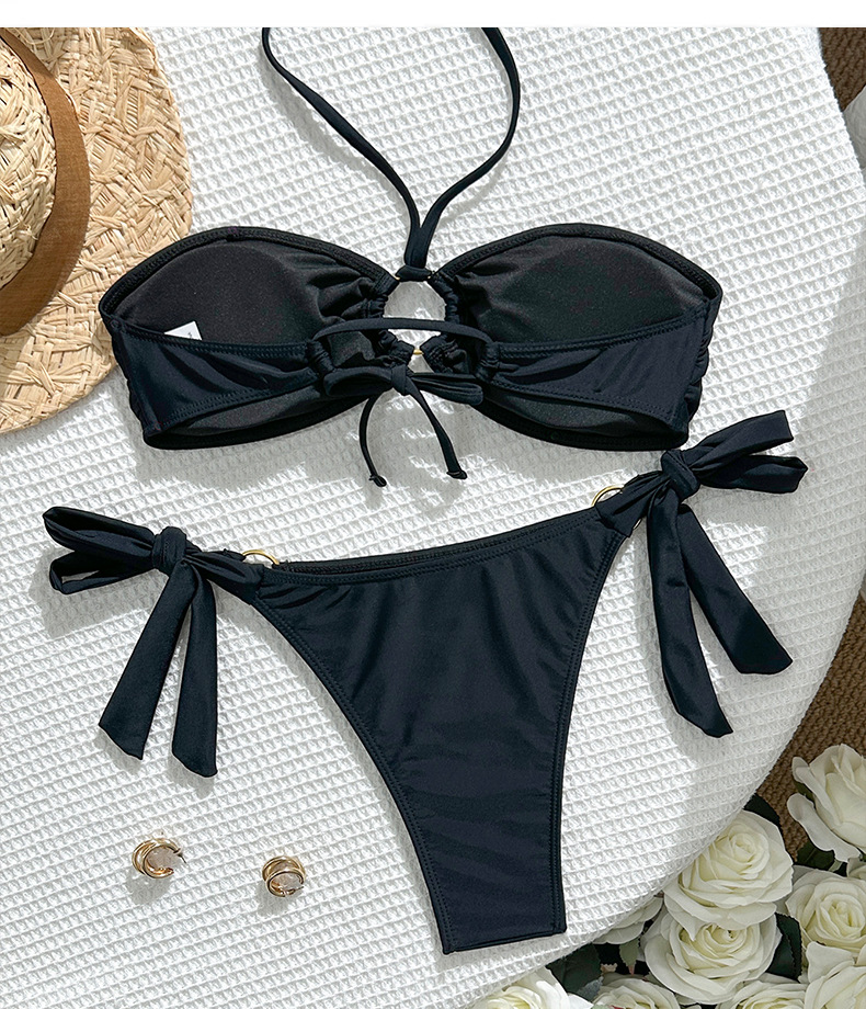 Women's Sexy Two Piece Swimsuit Bikini With Rhinestone Solid Color Triangle Cup For Vacation_voghion.com