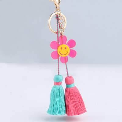 originality Cartoon Sunflower Smiling face the republic of korea tassels Key buckle Pendant Sun flower Bag tassels Pendants customized
