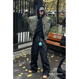 假两件连帽迷彩棉服外套男款bomber美式ma1飞行员夹克棉衣棒球服