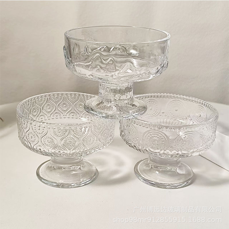 Ins Style Dessert Bowl High Color Value Glass Goblet Household Ice Cream Ice Cream Pudding Bowl Sour Milk Cup Oat Cup