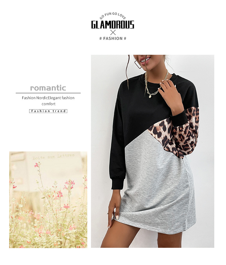 Autumn Women Wear Long Sleeve Leopard Print Sweater Dress