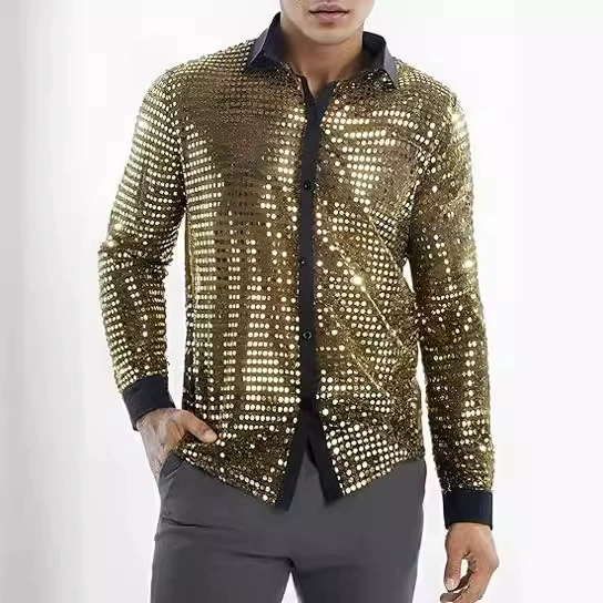 2025 новая одежда для выступлений Amazon экспортная рубашка с длинным рукавом и воротником в стиле 70-х для дискотек в наличии