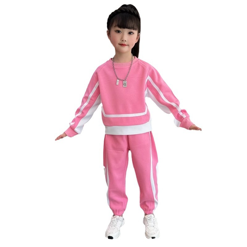 Kinderkleidung Mädchen Herbstoutfit 2024 Neue mittelgroße Kinder Langarm Kontrast Hoodie, Harenhose_voghion.com