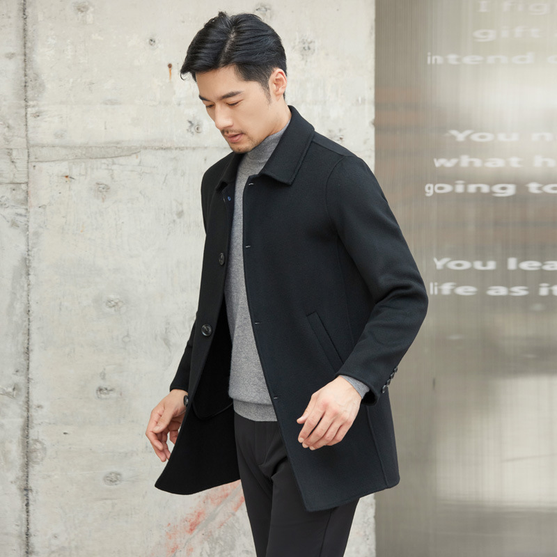 Abrigo de lana de doble cara casual de negocios Abrigo de lana engrosada de invierno para hombres Abrigo de lana de mediana longitud