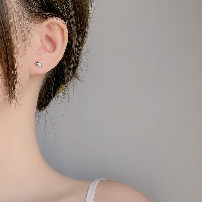 Cute Rabbit Copper Enamel Ear Studs 1 Pair