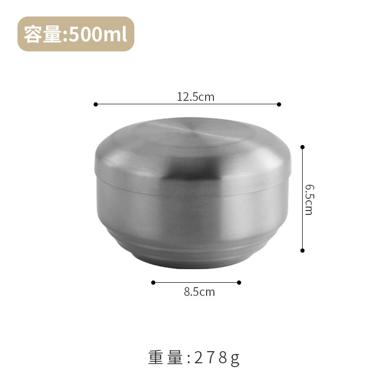 韩式不锈钢带盖米饭碗汤碗304加厚小碗防烫金色双层隔热泡菜碗|undefined