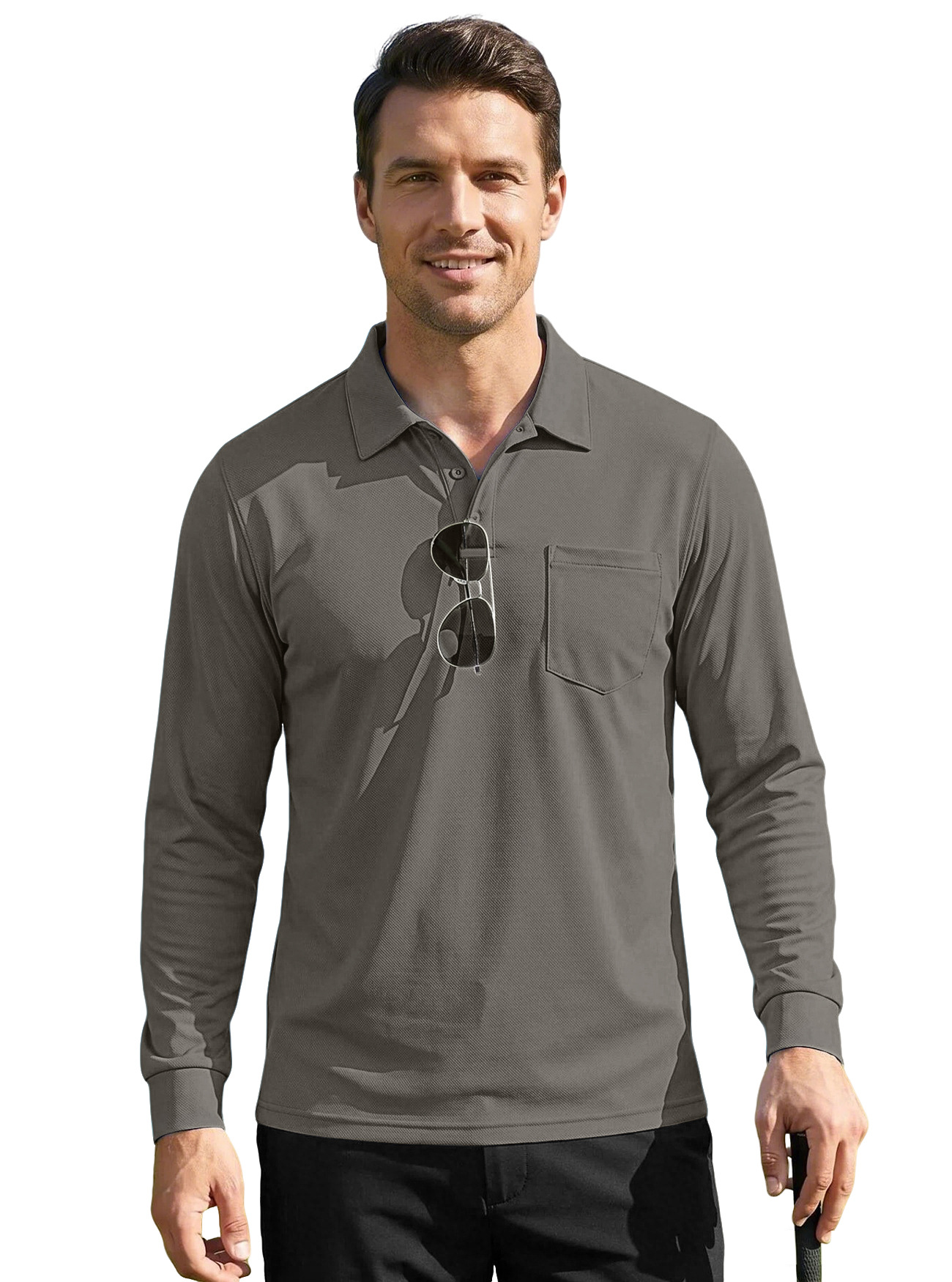 Europa y los Estados Unidos TK otoño color sólido secado rápido con solapa táctica al aire libre ojo de pájaro manga corta camiseta polo Amazon camiseta de manga larga para hombres