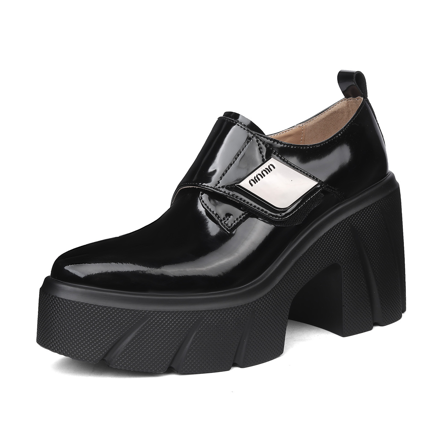 Giày lười nữ đế platform 10 cm mũi nhọn dây xỏ — màu đen