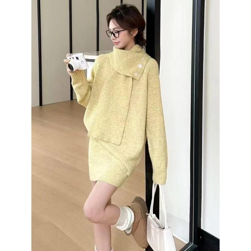 亚马逊速卖通eBay独立站毛衣套装裙女秋冬慵懒风针织衫短裙两件套|undefined