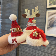 2025新款圣诞帽发夹立体红色派对拍照小女孩礼物鹿角发卡儿童头饰