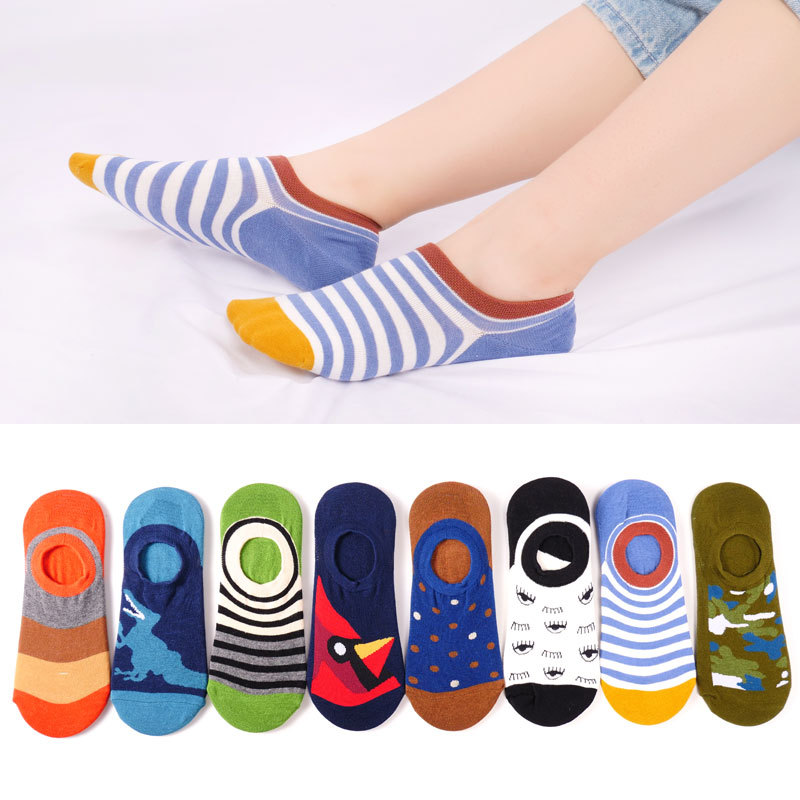 Summer women's socks cartoon striped cotton socks INS multicolored invisible socks color matching bags silicone and support wholesale