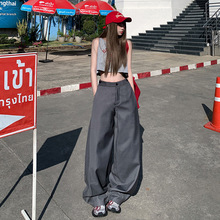 稚橘#韩版褶皱阔腿西装裤女高腰宽松显瘦垂感时尚百搭拖地休闲裤