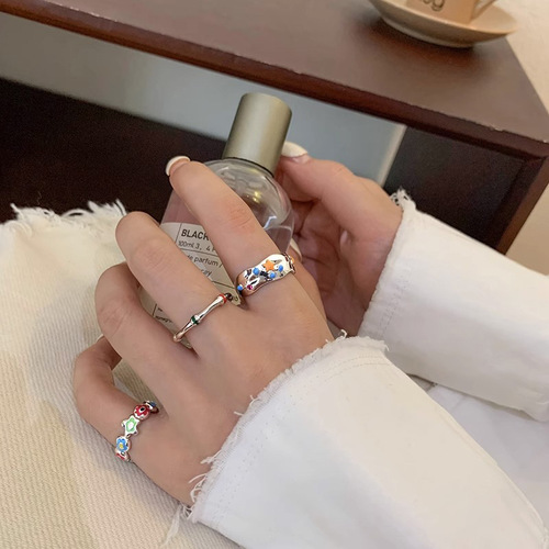 Dopamine color flower opening high-level rainbow ring female niche design ring adjustable personality light luxury