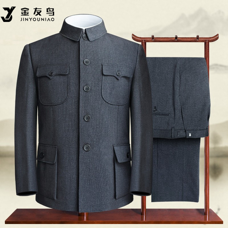 Zhongshan suit men's middle-aged and elderly velvet suit Chinese style autumn and winter elderly Zhongshan suit dad wear grandpa coat