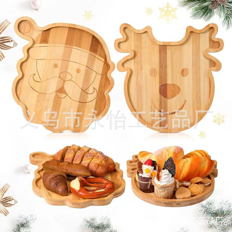 竹製サンタクロース幽霊カボチャトレイクリスマスハロウィーン装飾皿実木熟食木トレイ|undefined