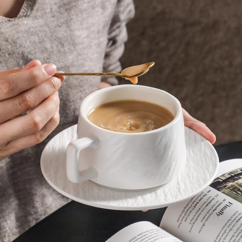 Frosted Stone Pattern Coffee Cup Premium Sense Simple Ceramic Cup Exquisite Latte Flower Cup Breakfast Cup Afternoon Tea Cup