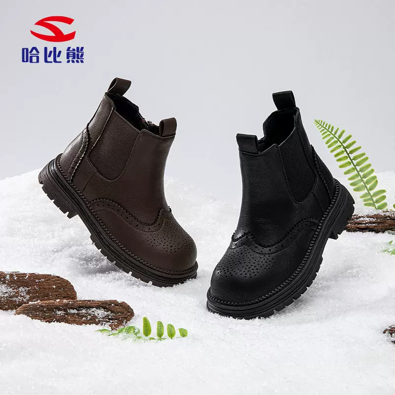 哈比熊加绒冬季女童马丁靴二棉皮靴百搭短靴保暖耐磨棉鞋厂家直销