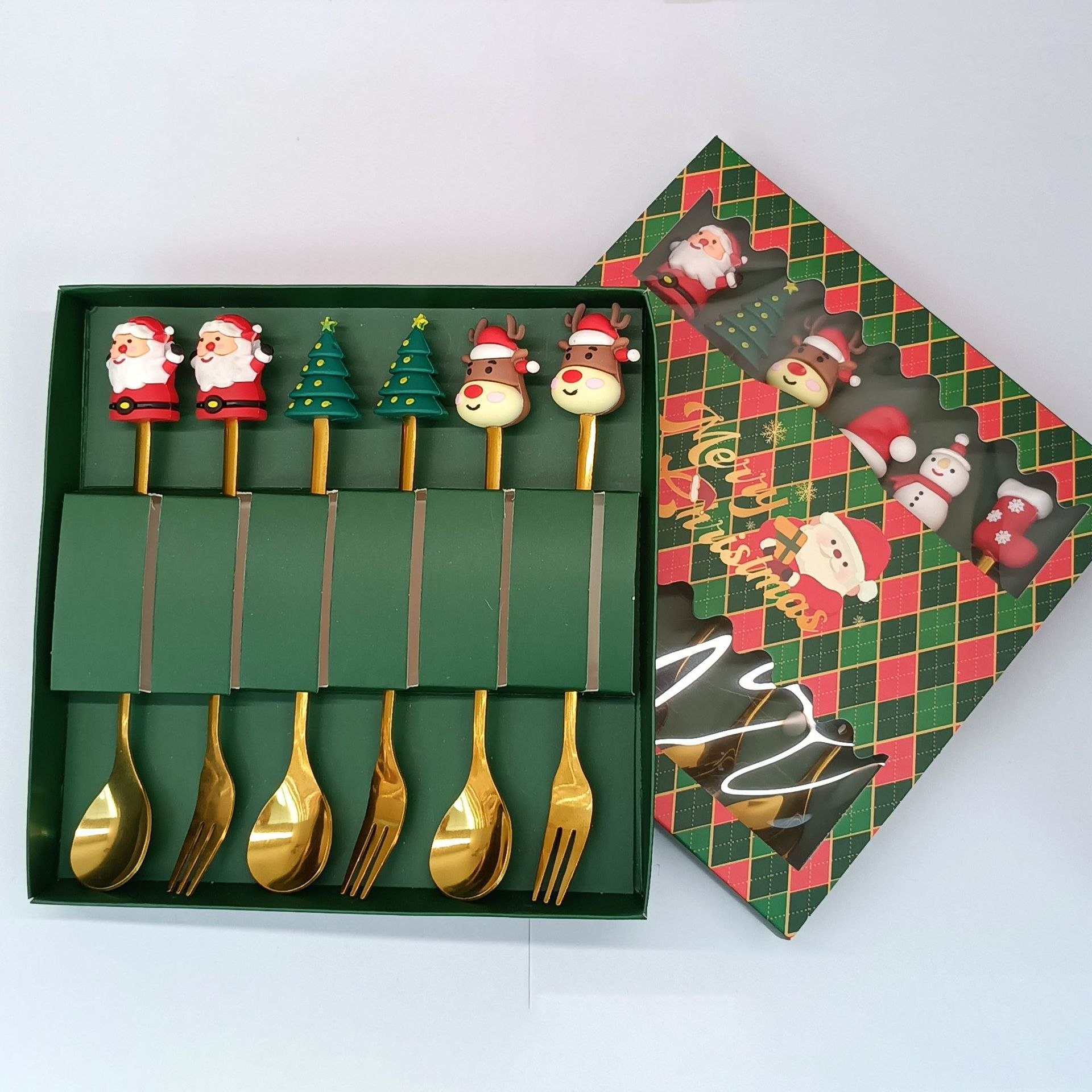 Cuchara transfronteriza de acero inoxidable Santa Claus árbol cuchara de café postre tenedor de fruta muñeca cuchara tenedor vajilla juego de regalo image 21