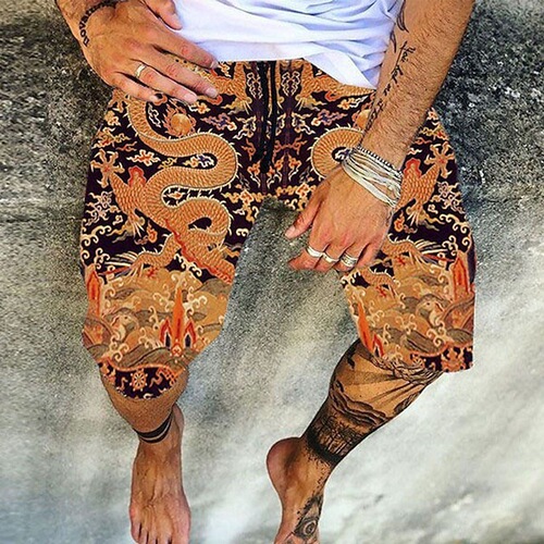 Classic Retro Tribal Geometric Totem 3D Print Men's Summer Casual Versatile Loose Beach Shorts