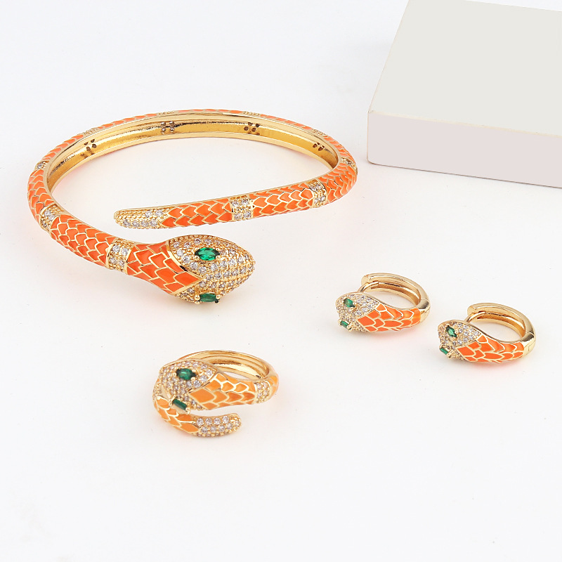 Fashion Snake Copper Open Ring Plating Zircon Copper Rings