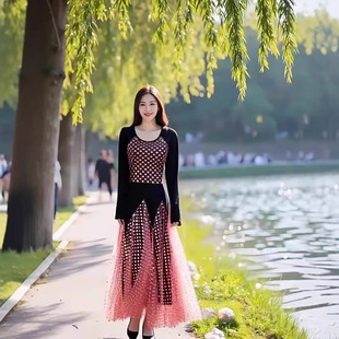 Modern Dance Skirt Dress, Large Swing Skirt, Long-Sleeved Performance Clothing, Ballroom Dance Performance Clothing, Modern Dance