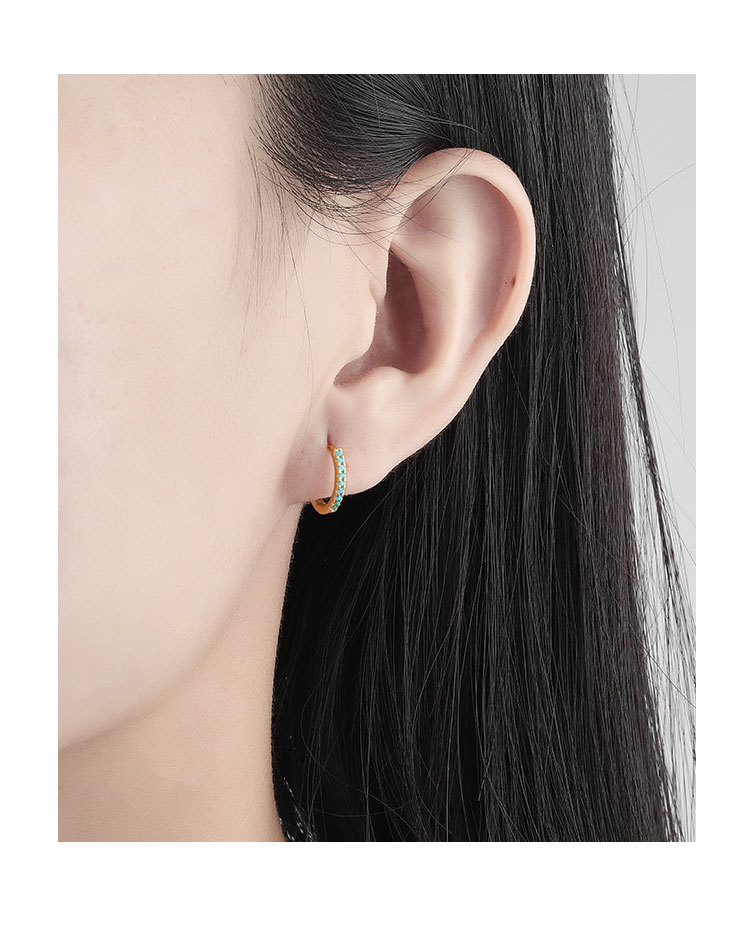 Copper Material Geometric Pattern Women'S Gender Inlay Design 1 Pair Simple Style Geometric Copper Inlay Turquoise Hoop Earrings