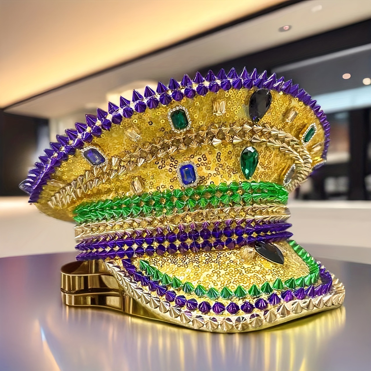 Sombrero azul marino con incrustaciones de diamantes, boina estilo punk, sombrero y2k, sombrero de marinero para mujer con ambiente otoñal e invernal, sombrero dorado para clima frío