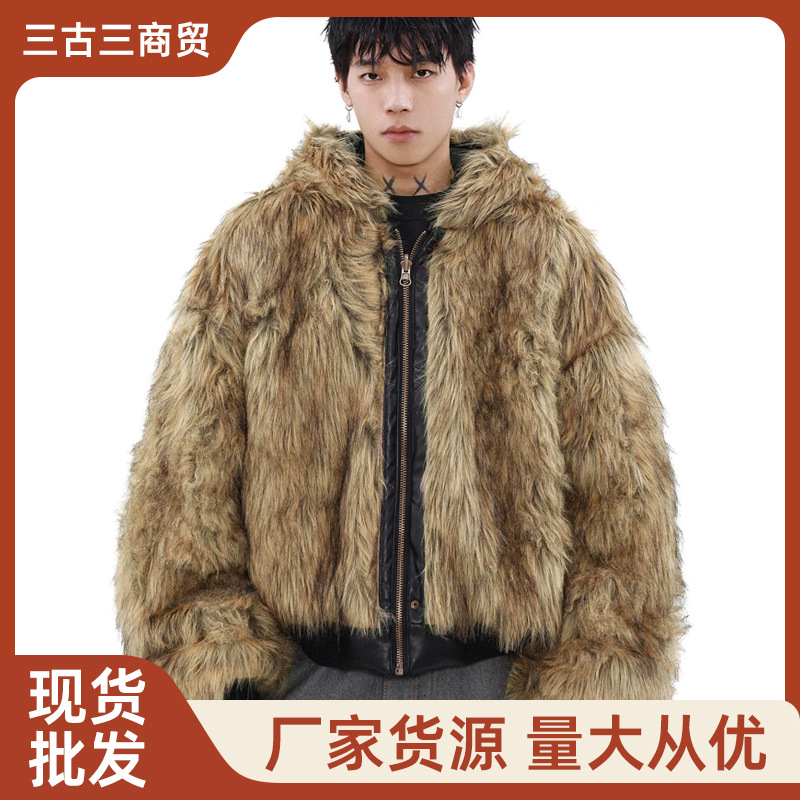 Zishan Carving American-style High-end Jacket Cotton-padded Jacket Men's Winter fleece-lined Thickened Double-sided Wearing Fur One-piece Jacket Men's Fashion