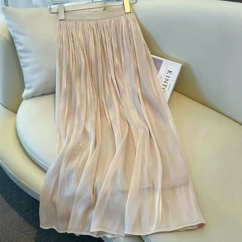 Flowing Gauze Skirt, Light Luxury and High-End Feel, Women's 2026 New High-Waisted Slimming A-Line Skirt, Elegant Long Skirt with a Large Hem