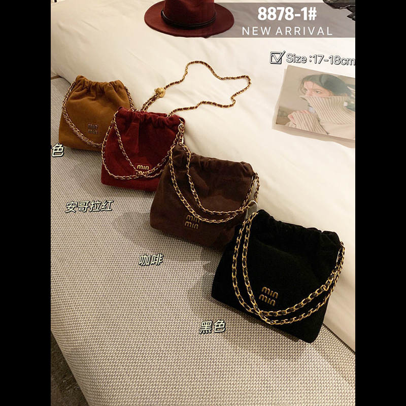 Bolsas de basura de cuero esmerilado para mujeres, bolsas de cadena de gamuza vintage, bolsos de mano, bolsos de cubo de crossback delicados