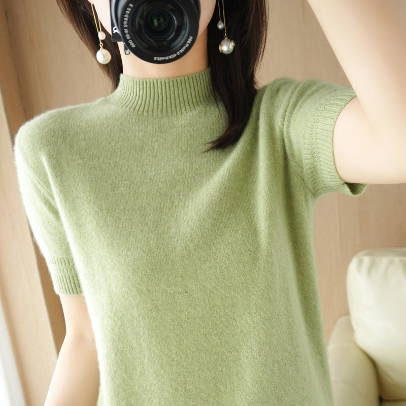 Half-neck short-sleeved sweater woman spring and summer new pullover jacket half-sleeved sweater