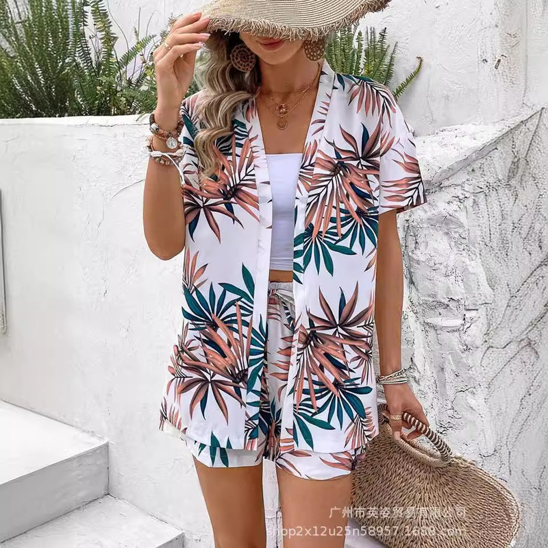 2026 European and American Cross-Border New Printed Shirt and Shorts Two-Piece Set, Comfortable Vacation Style Women's Suit Temu 2026 European and American Cross-Border New Printed Shirt and Shorts Two-Piece Set, Comfortable Vacation Style Women's Suit Temu