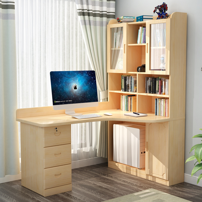 Solid wood computer desk corner desk bookshelf combination simple home children's learning desk bedroom integrated bookcase
