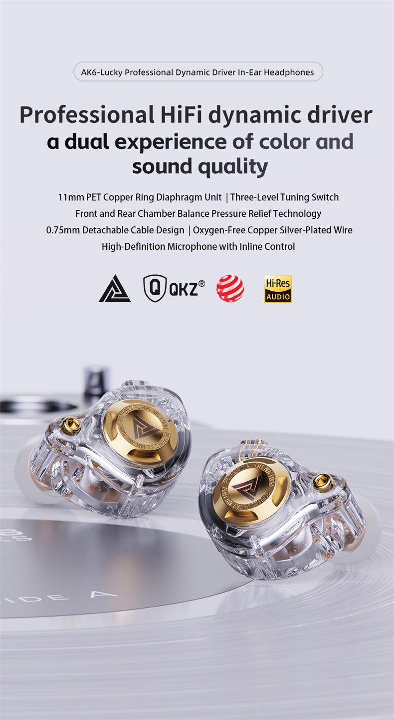 QKZ AK6 Glückliche Heavy Bass HIFI Kopfhörer Abnehmbare Kopfhörer Drei-Geschwindigkeit Einstellung Mobiltelefon Sport Kopfhörer