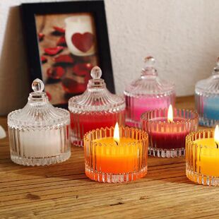 Cross-border Special for Glass Candle Container Candle Cup Aromatherapy Bottle Roman Jar with Lid Cover Candlestick