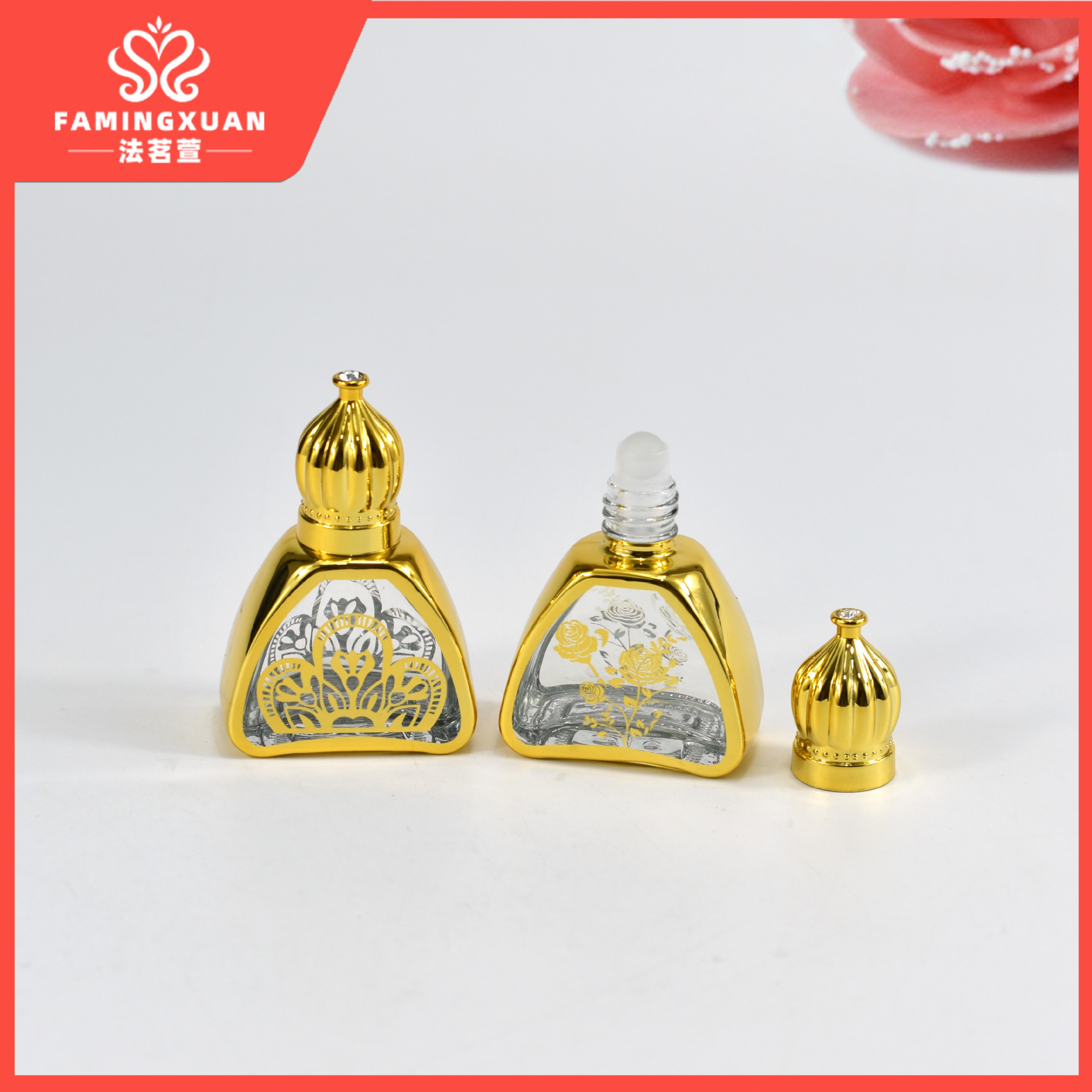Faimingxuan botella de perfume sub-embalaje botella vacía a granel perfume botella vacía 12ML dorado bola de cristal perfume botella vacía