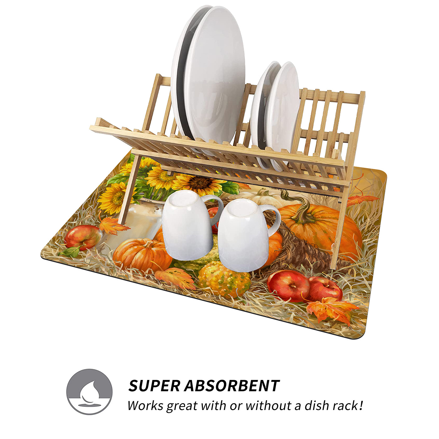 Nuovo sottobicchiere con stampa di zucca e girasole, in stile pastorale, per tavolo da pranzo, bar, tappetino isolante, assorbente d'acqua, antiscivolo_voghion.com