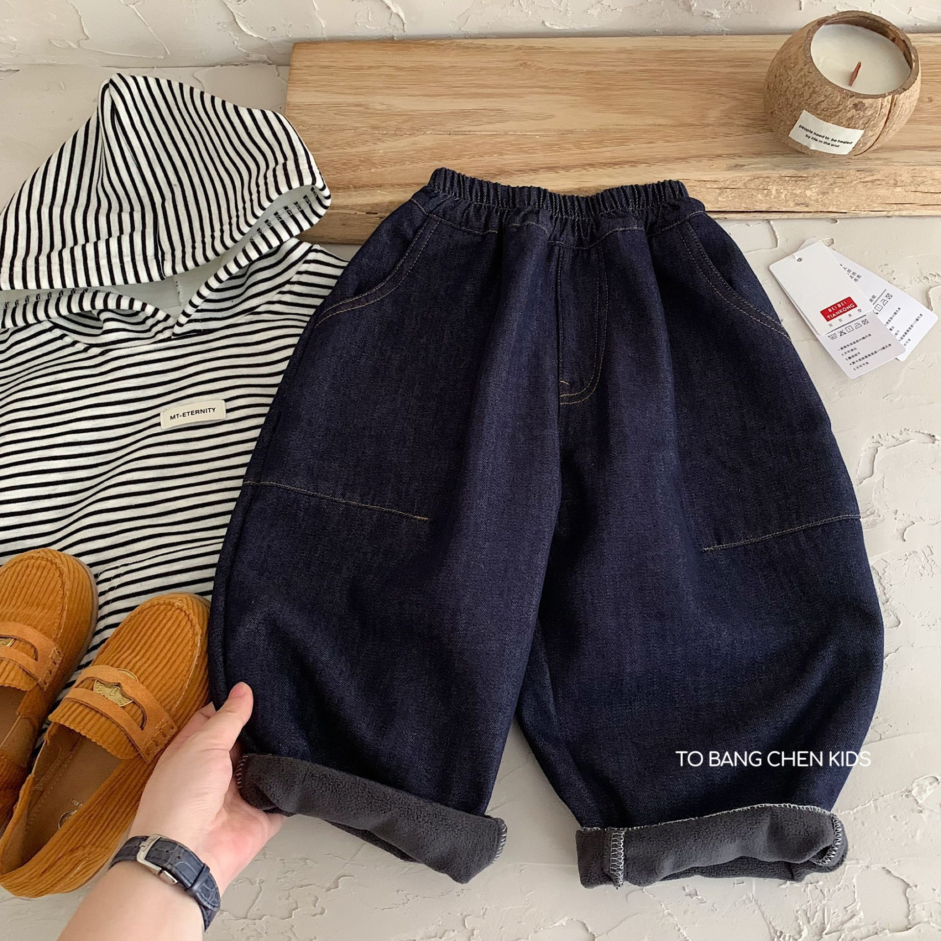 Trendy Fleece-Lined Jeans for Boys, 2026 Autumn and Winter Warm Straight-Leg Pants for Toddlers, Thickened Casual Pants for Children