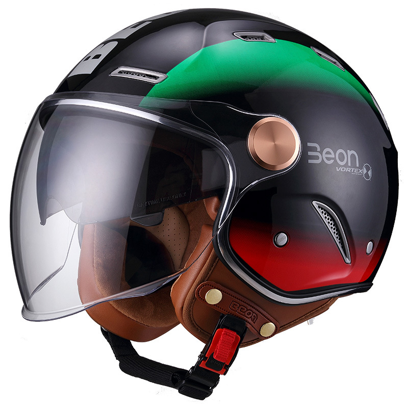 Beon estándar nacional 3C certificado doble lente retro casco motocicleta coche eléctrico 3/4 medio casco caliente cuatro estaciones