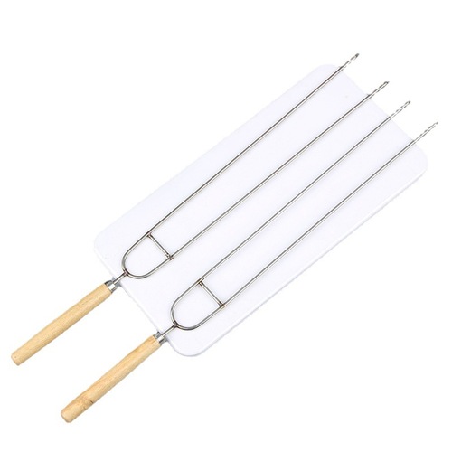 Stainless steel chicken wing fork mutton skewers barbecue skewer wooden handle U-shaped barbecue needle chicken wing skewer round skewer grilling fork barbecue tool