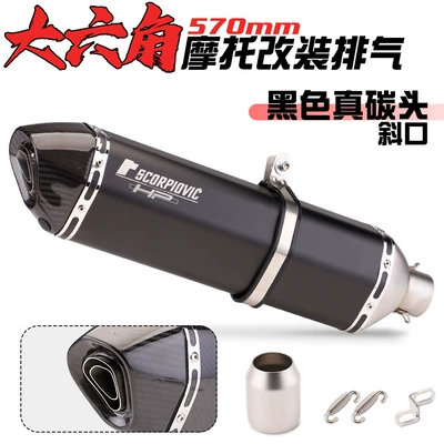large hexagonal exhaust, Motorcycle exhaust pipe - 570-black-beveled-true-carbon-head