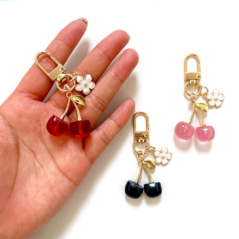 Portachiavi con ciondolo a ciliegia vintage, grazioso accessorio per studenti, squisita catena decorativa con frutto 3D rosso di alta gamma._voghion.com